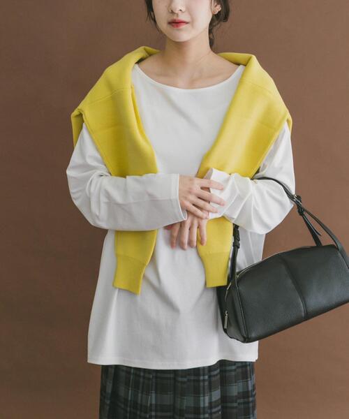ITEMS URBANRESEARCH(アイテムズ アーバンリサーチ)の「シルケットボートネックロンTシャツ(Tシャツ/カットソー・レディース・アイボリー/ブラック/チャコールグレー・FREE)」の4枚目の写真