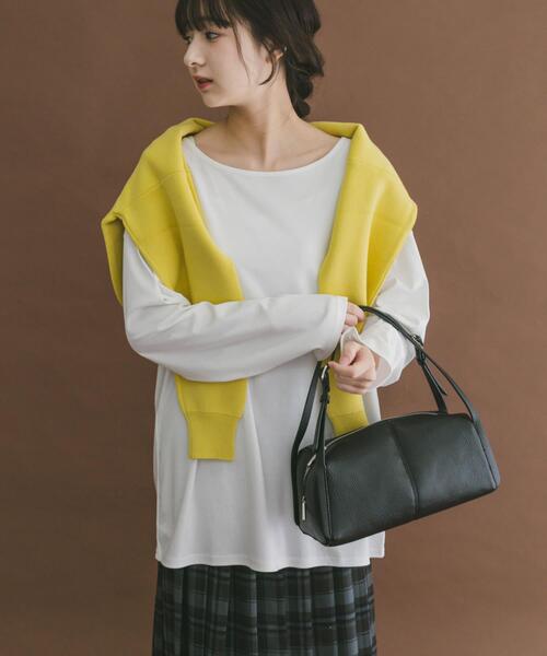 ITEMS URBANRESEARCH(アイテムズ アーバンリサーチ)の「シルケットボートネックロンTシャツ(Tシャツ/カットソー・レディース・アイボリー/ブラック/チャコールグレー・FREE)」の5枚目の写真