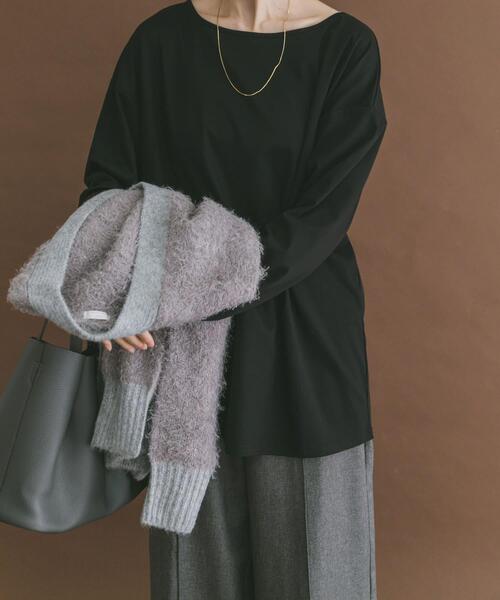 ITEMS URBANRESEARCH(アイテムズ アーバンリサーチ)の「シルケットボートネックロンTシャツ(Tシャツ/カットソー・レディース・アイボリー/ブラック/チャコールグレー・FREE)」の10枚目の写真