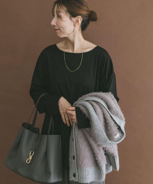 ITEMS URBANRESEARCH(アイテムズ アーバンリサーチ)の「シルケットボートネックロンTシャツ(Tシャツ/カットソー・レディース・アイボリー/ブラック/チャコールグレー・FREE)」の12枚目の写真