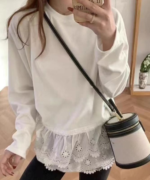ONEP STAR(ワンピスター)の「レース切替デザイントップス(Tシャツ/カットソー・レディース・ホワイト/グレー・MEDIUM/LARGE)」の10枚目の写真