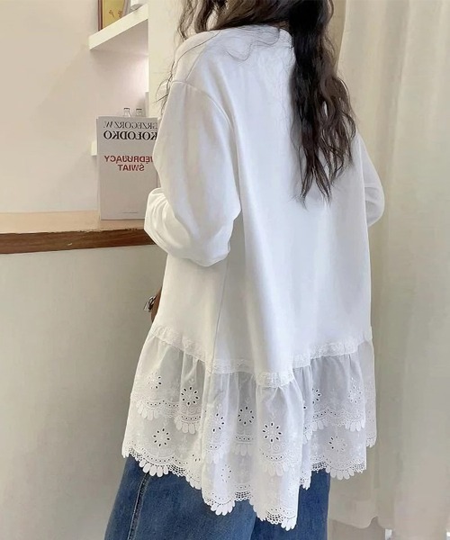 ONEP STAR(ワンピスター)の「レース切替デザイントップス(Tシャツ/カットソー・レディース・ホワイト/グレー・MEDIUM/LARGE)」の14枚目の写真