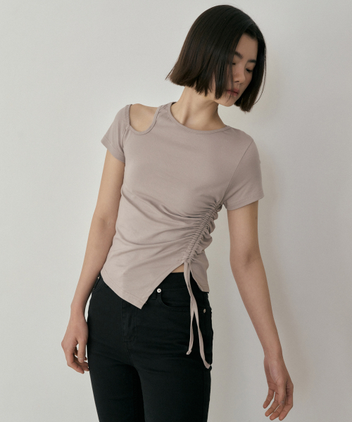 REORG(リオルグ)の「ASP SEMI SHOULDER STRING T-SHIRTS ASH COCOA(Tシャツ/カットソー・レディース・その他・SMALL/MEDIUM)」の1枚目の写真