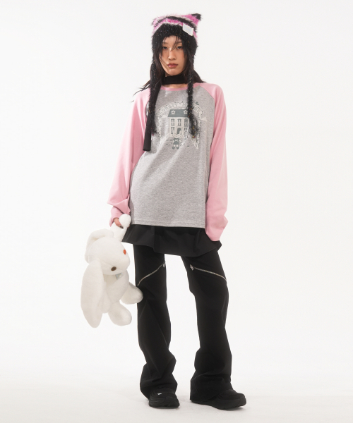 FANYOUNG（ファンヤング）の「ラビットハウス ラグランT グレー ピンク（Tシャツ/カットソー・レディース・その他・FREE）」の5枚目の写真