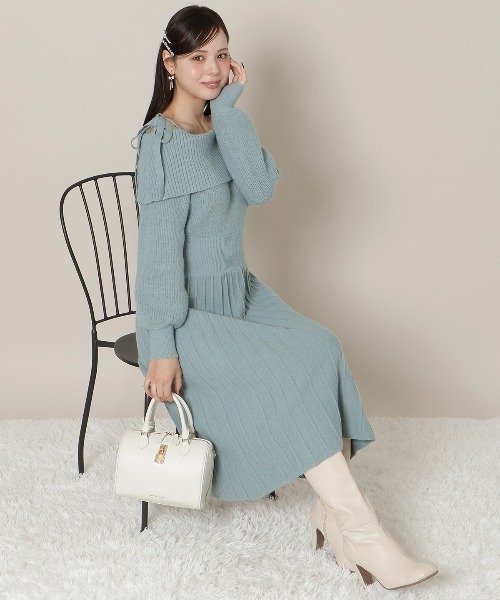 WILLSELECTION（ウィルセレクション）の「オフショルプリーツニットワンピース（ワンピース・レディース・ピンク/オフホワイト/グレー/ミント/ブラック・SMALL/MEDIUM）」の4枚目の写真