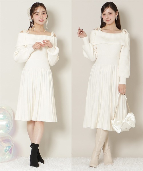 WILLSELECTION（ウィルセレクション）の「オフショルプリーツニットワンピース（ワンピース・レディース・ピンク/オフホワイト/グレー/ミント/ブラック・SMALL/MEDIUM）」の6枚目の写真
