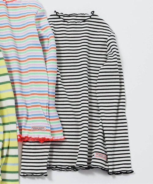 BREEZE(ブリーズ)の「ボーダーリブロンT(Tシャツ/カットソー・キッズ・オフホワイト/レインボー/ピンク/イエロー・110/100/90/80/140/130/120)」の2枚目の写真