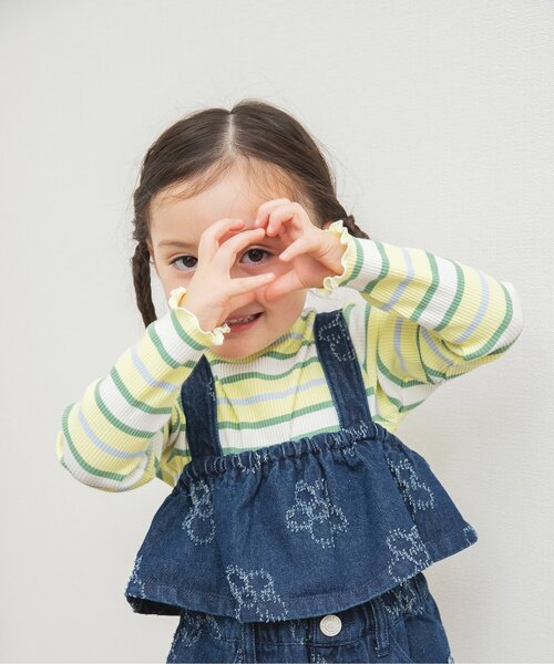 BREEZE(ブリーズ)の「ボーダーリブロンT(Tシャツ/カットソー・キッズ・オフホワイト/レインボー/ピンク/イエロー・110/100/90/80/140/130/120)」の1枚目の写真