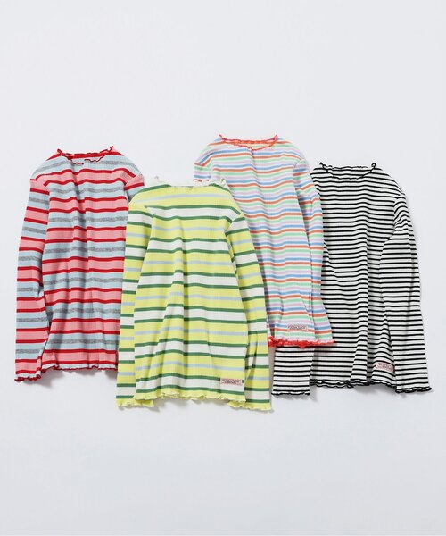 BREEZE(ブリーズ)の「ボーダーリブロンT(Tシャツ/カットソー・キッズ・オフホワイト/レインボー/ピンク/イエロー・110/100/90/80/140/130/120)」の7枚目の写真