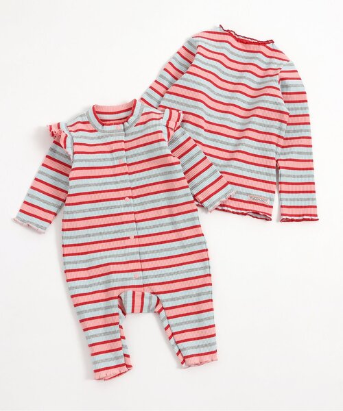 BREEZE(ブリーズ)の「ボーダーリブロンT(Tシャツ/カットソー・キッズ・オフホワイト/レインボー/ピンク/イエロー・110/100/90/80/140/130/120)」の8枚目の写真