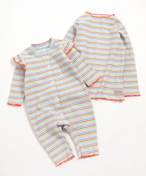 BREEZE(ブリーズ)の「ボーダーリブロンT(Tシャツ/カットソー・キッズ・オフホワイト/レインボー/ピンク/イエロー・110/100/90/80/140/130/120)」の9枚目の写真