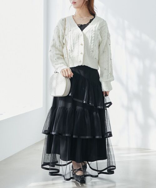 MAJESTIC LEGON（マジェスティックレゴン）の「バックレースアップチュールスカート（スカート・レディース・アイボリー/ブラック/グレー・MEDIUM）」の22枚目の写真