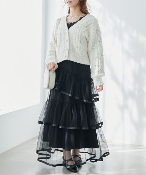 MAJESTIC LEGON（マジェスティックレゴン）の「バックレースアップチュールスカート（スカート・レディース・アイボリー/ブラック/グレー・MEDIUM）」の21枚目の写真