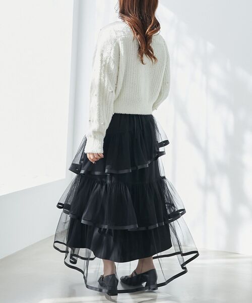 MAJESTIC LEGON（マジェスティックレゴン）の「バックレースアップチュールスカート（スカート・レディース・アイボリー/ブラック/グレー・MEDIUM）」の20枚目の写真
