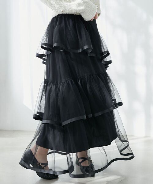 MAJESTIC LEGON（マジェスティックレゴン）の「バックレースアップチュールスカート（スカート・レディース・アイボリー/ブラック/グレー・MEDIUM）」の18枚目の写真