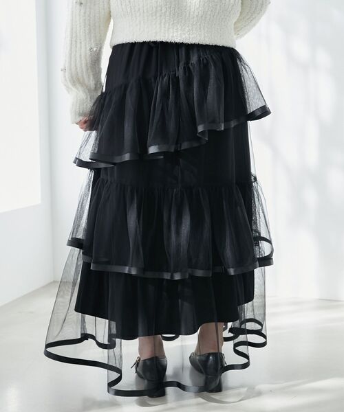 MAJESTIC LEGON（マジェスティックレゴン）の「バックレースアップチュールスカート（スカート・レディース・アイボリー/ブラック/グレー・MEDIUM）」の17枚目の写真