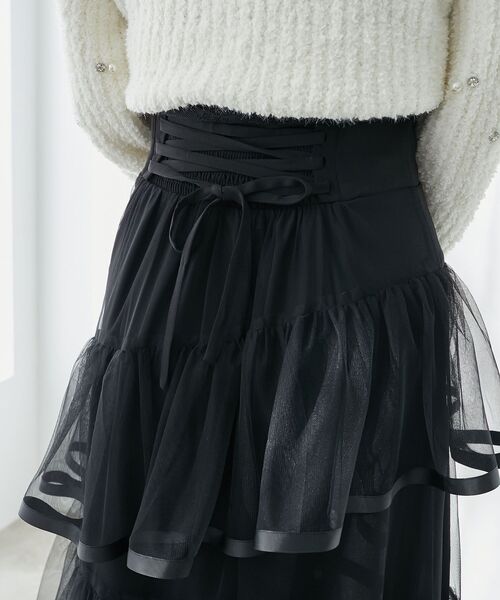 MAJESTIC LEGON（マジェスティックレゴン）の「バックレースアップチュールスカート（スカート・レディース・アイボリー/ブラック/グレー・MEDIUM）」の16枚目の写真