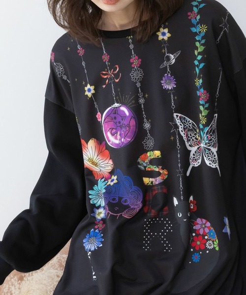 ScoLar（スカラー）の「ScoLar(スカラー) スカラーガーランド柄裏毛チュニック（チュニック・レディース・アイボリー/ブラック・MEDIUM）」の9枚目の写真