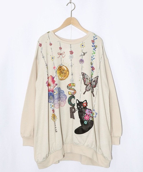 ScoLar（スカラー）の「ScoLar(スカラー) スカラーガーランド柄裏毛チュニック（チュニック・レディース・アイボリー/ブラック・MEDIUM）」の12枚目の写真