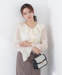 34 プロポーション PROPOTION フリル ブラウス シャツ トップス 楽天市場】【SALE／50%OFF】モノトーンフラワーフリルブラウス 24AW