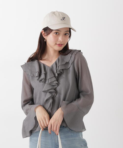 PROPORTION BODY DRESSING(プロポーションボディドレッシング)の「シアー楊柳ラッフルブラウス / 1216110201(シャツ/ブラウス・レディース・ダークグレー/ホワイト系その他/パープル・FREE)」の1枚目の写真