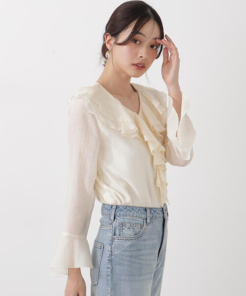 PROPORTION BODY DRESSING(プロポーションボディドレッシング)の「シアー楊柳ラッフルブラウス / 1216110201(シャツ/ブラウス・レディース・ダークグレー/ホワイト系その他/パープル・FREE)」の14枚目の写真