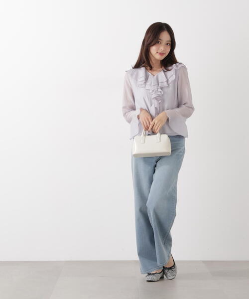 PROPORTION BODY DRESSING(プロポーションボディドレッシング)の「シアー楊柳ラッフルブラウス / 1216110201(シャツ/ブラウス・レディース・ダークグレー/ホワイト系その他/パープル・FREE)」の5枚目の写真