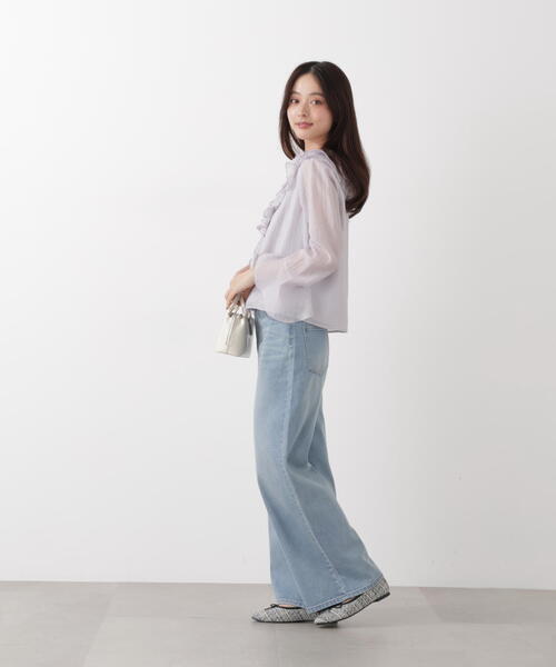 PROPORTION BODY DRESSING(プロポーションボディドレッシング)の「シアー楊柳ラッフルブラウス / 1216110201(シャツ/ブラウス・レディース・ダークグレー/ホワイト系その他/パープル・FREE)」の4枚目の写真