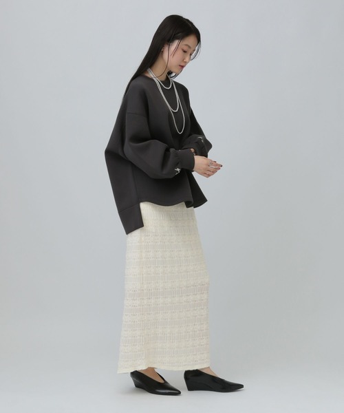 LEPSIM（レプシィム）の「起毛レースナロースカート　645144（スカート・レディース・アイボリー/ブラック・FREE）」の7枚目の写真