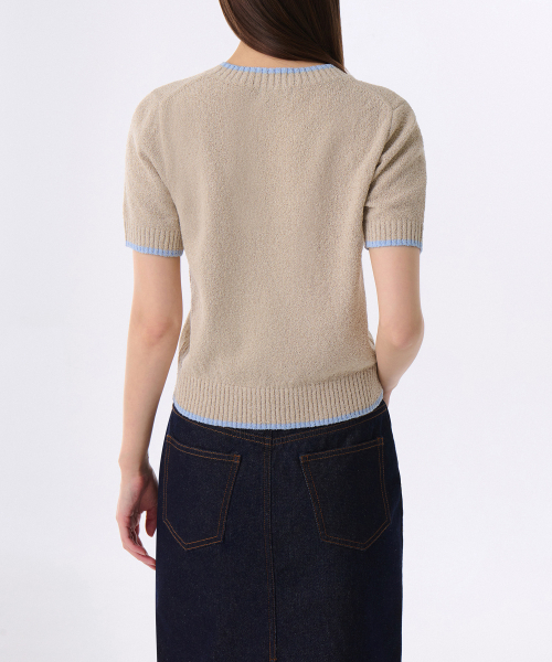 MUSINSA STANDARD WOMAN（ムシンサスタンダードウーマン）の「ウィメンズミニブークルリンガー半袖ニット[ベージュ/スカイブルー]（ニット/セーター・レディース・その他・LARGE/MEDIUM/SMALL/X-SMALL）」の2枚目の写真