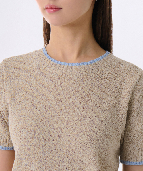 MUSINSA STANDARD WOMAN（ムシンサスタンダードウーマン）の「ウィメンズミニブークルリンガー半袖ニット[ベージュ/スカイブルー]（ニット/セーター・レディース・その他・LARGE/MEDIUM/SMALL/X-SMALL）」の3枚目の写真