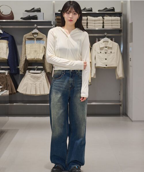MUSINSA STANDARD WOMAN（ムシンサスタンダードウーマン）の「ウィメンズリブスリムフード付き長袖Tシャツ[アイボリー]（パーカー・レディース・その他・LARGE/MEDIUM/SMALL/X-SMALL/X-LARGE）」の7枚目の写真