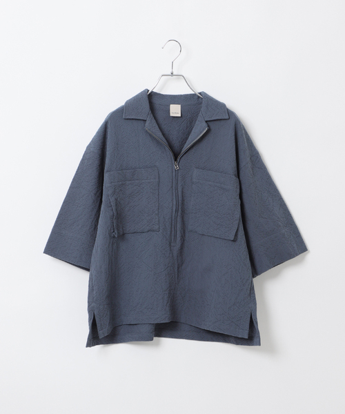 B.C STOCK（ベーセーストック）の「Deux Allures / ドゥ アリュール SASHIKO ハーフジップシャツ（シャツ/ブラウス・メンズ・ブルー/ブラック/アイボリー・FREE）」の3枚目の写真