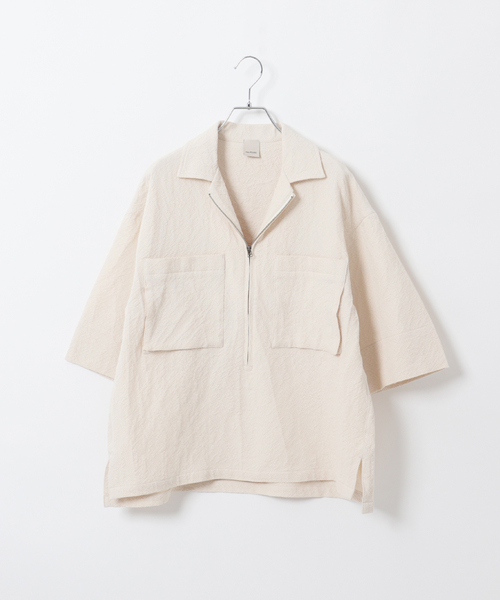 B.C STOCK（ベーセーストック）の「Deux Allures / ドゥ アリュール SASHIKO ハーフジップシャツ（シャツ/ブラウス・メンズ・ブルー/ブラック/アイボリー・FREE）」の2枚目の写真