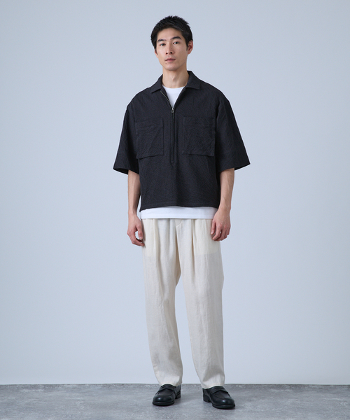 B.C STOCK（ベーセーストック）の「Deux Allures / ドゥ アリュール SASHIKO ハーフジップシャツ（シャツ/ブラウス・メンズ・ブルー/ブラック/アイボリー・FREE）」の4枚目の写真