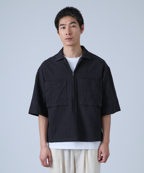 B.C STOCK（ベーセーストック）の「Deux Allures / ドゥ アリュール SASHIKO ハーフジップシャツ（シャツ/ブラウス・メンズ・ブルー/ブラック/アイボリー・FREE）」の6枚目の写真