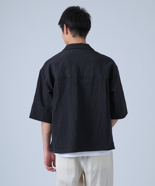 B.C STOCK（ベーセーストック）の「Deux Allures / ドゥ アリュール SASHIKO ハーフジップシャツ（シャツ/ブラウス・メンズ・ブルー/ブラック/アイボリー・FREE）」の8枚目の写真