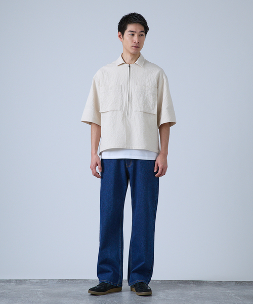 B.C STOCK（ベーセーストック）の「Deux Allures / ドゥ アリュール SASHIKO ハーフジップシャツ（シャツ/ブラウス・メンズ・ブルー/ブラック/アイボリー・FREE）」の9枚目の写真