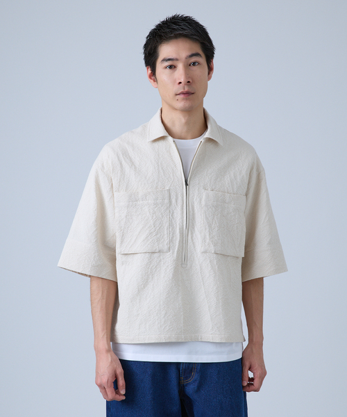 B.C STOCK（ベーセーストック）の「Deux Allures / ドゥ アリュール SASHIKO ハーフジップシャツ（シャツ/ブラウス・メンズ・ブルー/ブラック/アイボリー・FREE）」の11枚目の写真