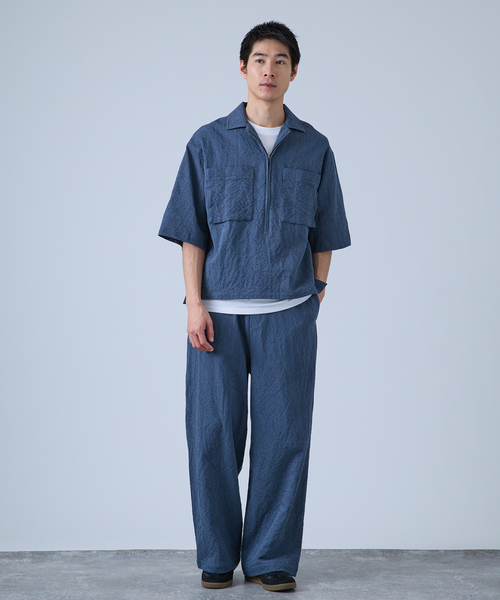 B.C STOCK（ベーセーストック）の「Deux Allures / ドゥ アリュール SASHIKO ハーフジップシャツ（シャツ/ブラウス・メンズ・ブルー/ブラック/アイボリー・FREE）」の14枚目の写真