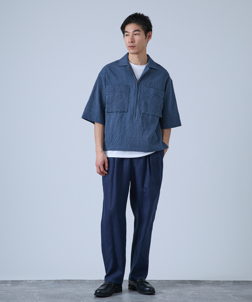 B.C STOCK（ベーセーストック）の「Deux Allures / ドゥ アリュール SASHIKO ハーフジップシャツ（シャツ/ブラウス・メンズ・ブルー/ブラック/アイボリー・FREE）」の15枚目の写真