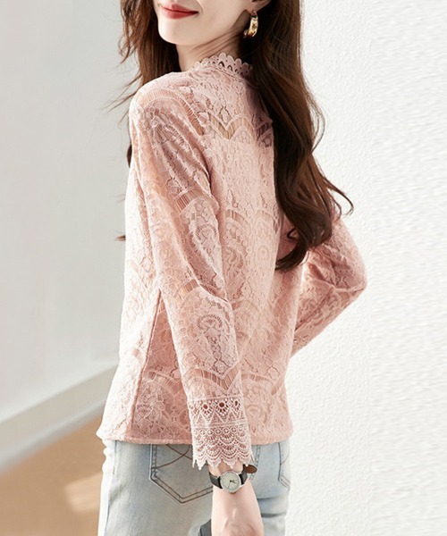 ONEP STAR(ワンピスター)の「総レース×スカラップネックブラウス(シャツ/ブラウス・レディース・ピンク/ベージュ・LARGE/X-LARGE/MEDIUM)」の11枚目の写真