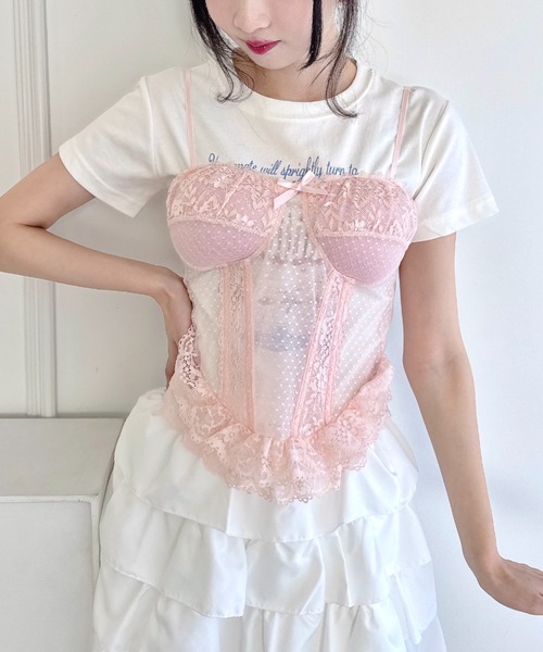 Loueme(ルエム)の「シアーレースビスチェ(キャミソール・レディース・ホワイト/ピンク/ブラック・FREE)」の9枚目の写真