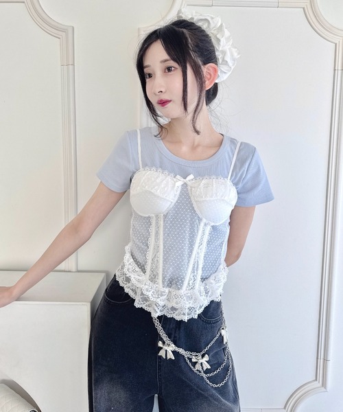 Loueme(ルエム)の「シアーレースビスチェ(キャミソール・レディース・ホワイト/ピンク/ブラック・FREE)」の5枚目の写真
