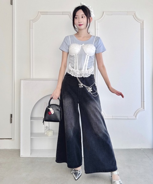 Loueme(ルエム)の「シアーレースビスチェ(キャミソール・レディース・ホワイト/ピンク/ブラック・FREE)」の8枚目の写真