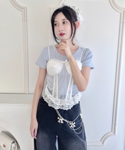 Loueme(ルエム)の「シアーレースビスチェ(キャミソール・レディース・ホワイト/ピンク/ブラック・FREE)」の7枚目の写真