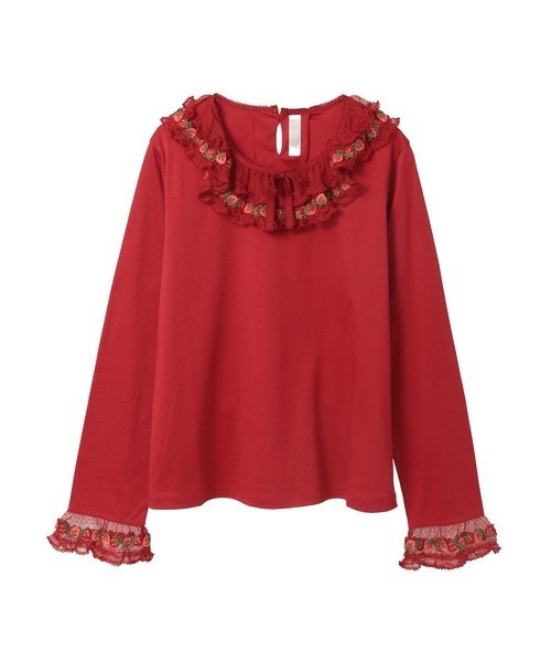 オリジナル苺ブレードレース×ドットチュール襟付きカットソー（Tシャツ