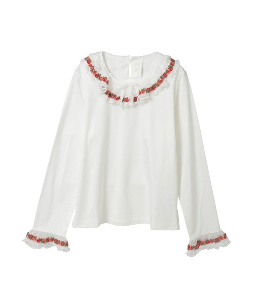 オリジナル苺ブレードレース×ドットチュール襟付きカットソー（Tシャツ