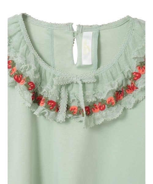 オリジナル苺ブレードレース×ドットチュール襟付きカットソー（Tシャツ