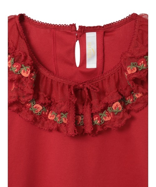 オリジナル苺ブレードレース×ドットチュール襟付きカットソー（Tシャツ